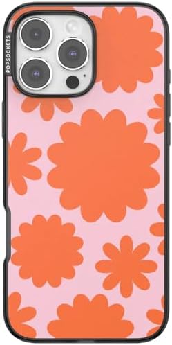 PopSockets iPhone 16 Pro Max Phone Case w/MagSafe Grip- Floating Florals | Magnetic, Wireless Charging, Camera & Drop Protection, Hot Pink, Flower, Floral