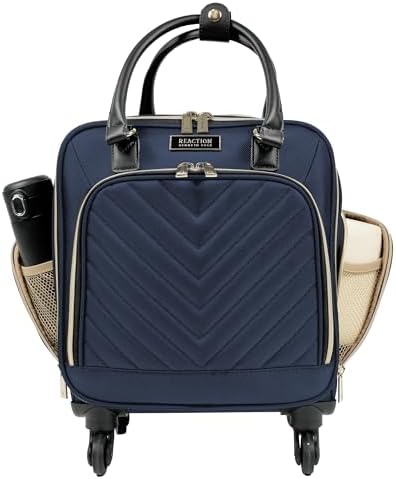 Kenneth Cole REACTION Chelsea 2-Piece Bundle - 17" 4-Wheel Spinner Underseat Carry-On Luggage & Matching 15" Laptop Backpack, Navy