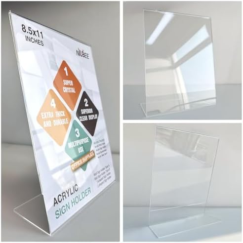 NIUBEE Acrylic Sign Holder 8.5 x 11 Vertical L-Shape Flyer Stand 10 Pack