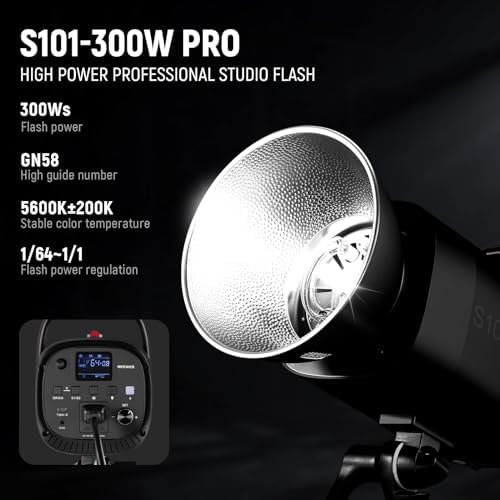 NEEWER 600Ws Studio Monolight Flash Light Kit: 2 Pack S101-300W PRO 5600K Strobe Lights with 2.4G Trigger/150W Modeling Lamps/Bowens Mount/Softboxes/Stands/Reflector/Bag, Compatible with QPRO