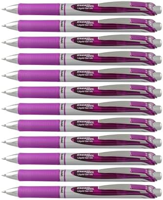 Pentel EnerGel RTX Retractable Liquid Gel Pen, (0.7mm), Medium Line, Metal Tip, Violet Ink, Box of 12 (BL77-V)