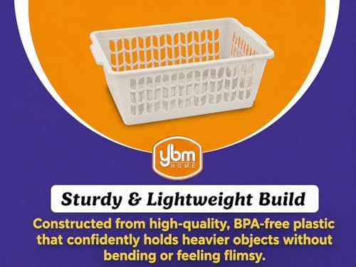 YBM HOME Plastic Perforated Storage Basket Bin Office Drawer, Shelf Desktop Countertop Tray Organizer 32-1188 (12, White)