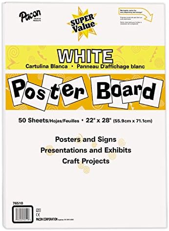 Pacon Super Value Poster Board, 22"X28", White, 50 Sheets and SHARPIE Permanent Markers, Fine Tip Marker Set, Black, 36 Count