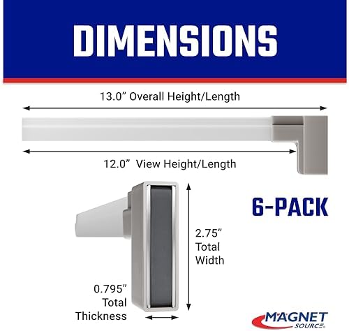 Master Magnetics Magnetic Sign Holder Pack for 12" Signs - 90 Degree Powerful Magnetic Base with 12" Acrylic Strip - For Door Frames and Metal Shelves - 2.28" L x 0.79" W x 13" H - 6-Pack
