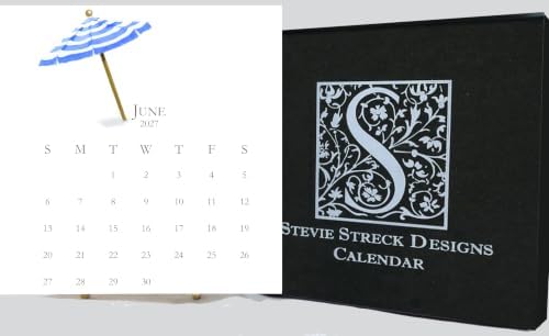2027 hand-glittered desk calendar.artistic decorative watercolor monthly calendar made in the USA by Stevie Streck Designs.
