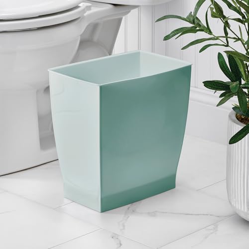 iDesign Small Plastic Bathroom Trash Can, Slim Rectangle Soft Aqua Blue