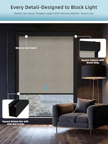 SmartWings Motorized Smart Roller Shades, 100% Blackout Safari Cream