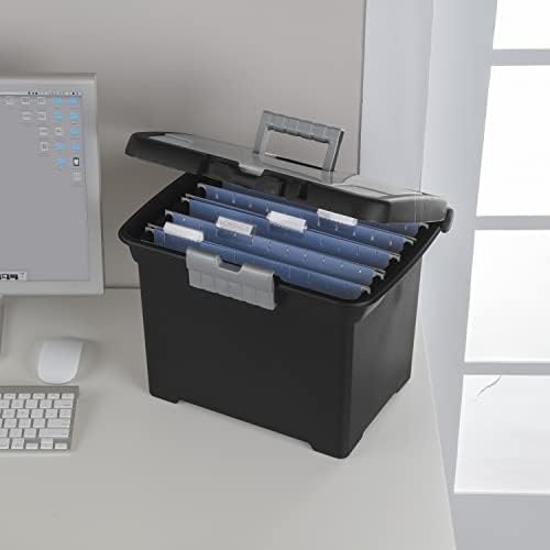 Sterilite Portable File Box, Letter File Storage Bin with Handle, 4 Pack | Heavy-Duty and Stackable Plastic Containers with Latches for Closet, Cabinet, Bedroom, Bathroom and Dorm Room Organization