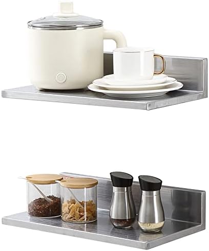 VEVOR Stainless Steel Wall Shelf, 8.6" x 16"-2 Pack with Backsplash, Holds 44 lbs, Ideal for Kitchen, Bar, Restaurant, Home, Hotel