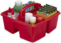 Storex 3-Compartment Small Caddy – Multipurpose Classroom Organizer with Handle, Red, 5-Pack (00949U06C)