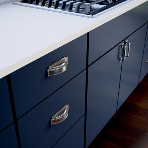 Franklin Brass 10 Pack Polished Nickel Cabinet Handles 3 inch or 3-3/4 inch (76mm or 96mm) Kitchen Cabinet Handles and Drawer Pulls for Cupboards and Dressers |Notched Backplate