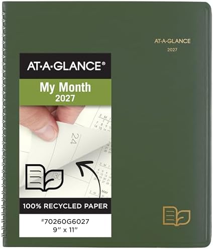 AT-A-GLANCE 2027 Planner, Monthly, 13-Month Jan-Jan, 9" x 11", Tabbed, Unruled Daily Blocks, Recycled Green (70260G6027)