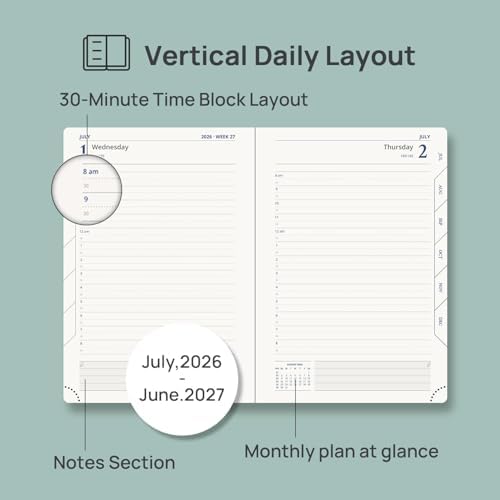 POPRUN Daily Planner 2026-2027 One Page per Day，5.7" x 8.5"Academic Planner