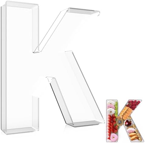 13.8" Extra Large Acrylic Letter Charcuterie Board Box, Reusable Fillable Letter Cake Candy Dish Display Serving Tray for Birthday Anniversary Party Decoration (K)