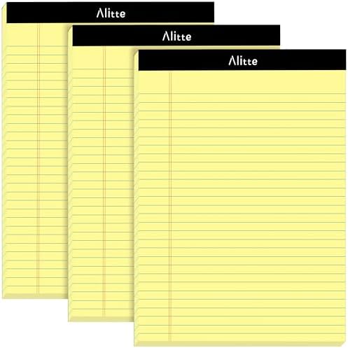 Alitte Yellow Legal Notepads 8.5 x 11, Pack of 3 - Perforated Wide Ruled Writing Pad - Premium Thick Paper, No Ink Bleeding - Blank Legal Pads For Home, Office, School, Business - 50 Sheets Per