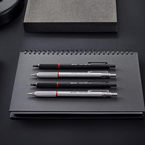 rOtring Rapid Pro Retractable Ballpoint Technical Drawing Pen, Medium Point, Blue Ink, Silver Full-Metal Body
