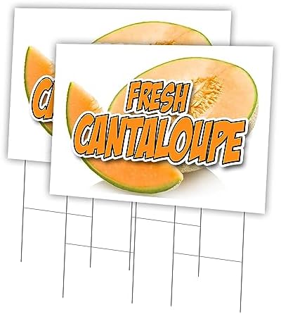 Fresh Cantaloupe 2 Pack of 24" x 36" Yard Sign & Stake | Advertise Your Business | Stake Included Image On Both Sides | Made in The USA