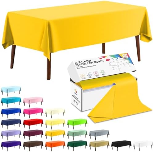 CXPSINC 54 Inch X 300 Feet Plastic Table Cover Roll Disposable Tablecloth with Slide Cutter for All Type/Shape Tables | Party, Banquet, Birthdays, Weddings(Yellow, 300 Feet)