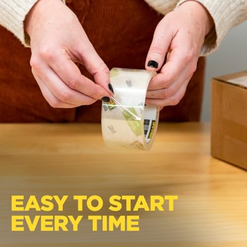 Scotch Sure Start Shipping Packaging Tape, 1.88" x 54.6 yd, Designed for Packing, Shipping and Mailing, Quiet Unwind, No Splitting or Tearing, 3" Core, Clear (345),1 Roll (Pack of 12)