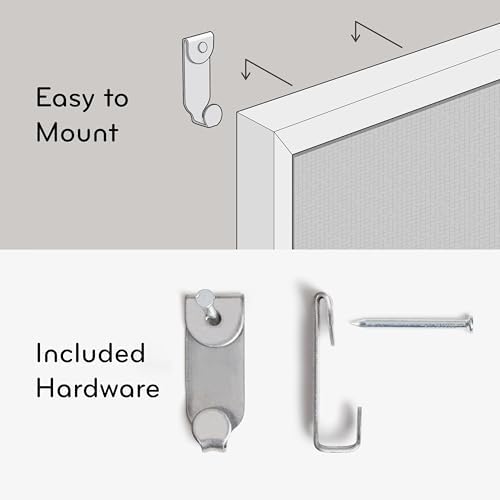 U Brands Farmhouse Linen Bulletin Board, 30" x 20", White Wood Frame, Wall Mounted Pin Board for Home Office, Classroom & Kitchen, Includes Push Pins