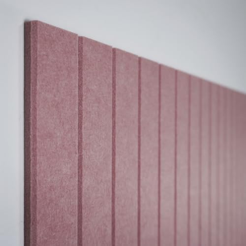 Cork Board Alternative-Felt Slat Wall Paneling,Office Bulletin Board for Decoration, Suitable for Displaying Photos and Documents, with Removable Adhesive Labels,12-Pack (Pink)