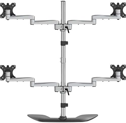 StarTech.com Desktop Quad Monitor Stand - Ergonomic VESA 4 Monitor Arm (2x2) up to 32" (17.6lb/8kg) - Free Standing Articulating Universal Pole Mount - Height Adjustable/Tilt/Swivel/Rotate (ARMQUADSS)