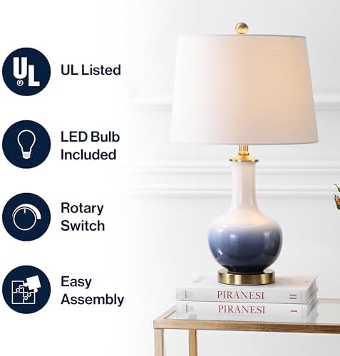 JONATHAN Y JYL3019A Gradient 25" Ceramic/Brass LED Table Lamp Contemporary Traditional Bedside Desk Nightstand Lamp for Bedroom Living Room Office College Bookcase LED Bulb Included, White/Navy
