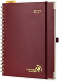 POPRUN 2027 Planner Daily Weekly and Monthly Calendar with Hourly Schedule, Monthly Tabs(Large Size 10'' x 8'' Wire-Bound Hard Cover) - Agenda 2027 (Jan.2027-Dec.2027) - Burgundy