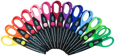 School Smart Paper Edger Scissors, 6-1/2 x 2-1/2 Inches, Assorted Colors, Set of 12
