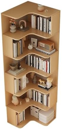 Vertical Wall Corner Shelf with Open Back 7-Shelf Wood Corner Bookshelf Floor Book Rack Multi-Layer Storage Shelf Against the Wall Bookcase Natural 24" L x 24" W x 75" H