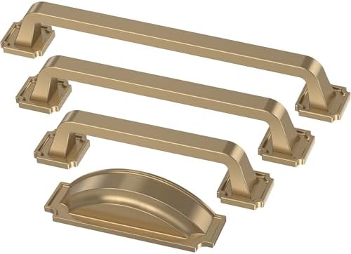 Franklin Brass 10 Pack Champagne Bronze Gold Cabinet Handles 3 inch (76mm) Kitchen Cabinet Handles and Drawer Pulls for Cupboards and Dressers |Notched Backplate