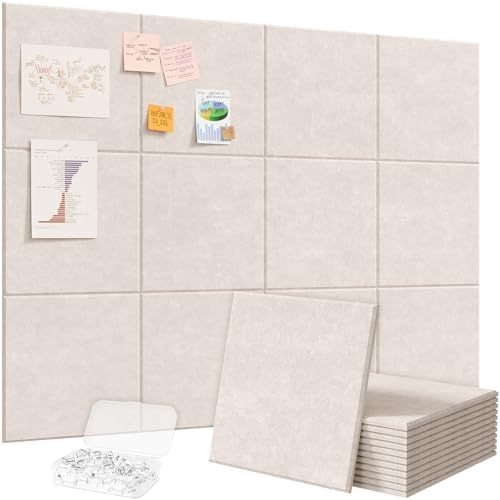 Lifewit 48"x 36" Felt Bulletin Board with Self-Adhesive, 12 Pack Cork Board Alternative for Walls, Large Pin Board Vision Board Message Board with 50 Pushpins for Office Decor, Room Decor, Oatmeal