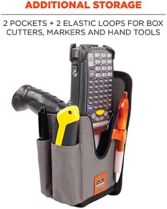 Ergodyne Squids 5541 Barcode Scanner Holster Pouch for Gun Grip Mobile Computers, Holder for Handheld Bar Code Scanners, Belt Clip Attachment Gray Large