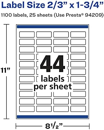 Avery® Glossy White Rectangle Labels, Sure Feed® Technology, 2/3" x 1-3/4", 1,100 Glossy White Labels, Print-to-The-Edge, Permanent Adhesive, Laser/Inkjet Printable