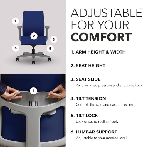 HON Ignition 2.0 Low Back Task Chair, Spectrum Mesh, Advanced Synchro-Tilt Control, Office Chair with Lumbar Support, Height and Width Adjustable Arms, Titanium Frame, Cobalt