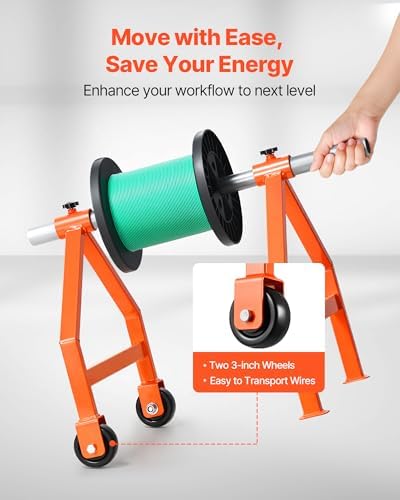 VEVOR Wire Spool Rack, 220 lbs Load Capacity, Portable Cable Caddy, Moveable Wire Rack with Wheels, Spool Holder, Up to 29.9 in Diameter, for Electrical Industrial and Retail Use, Working Efficiency