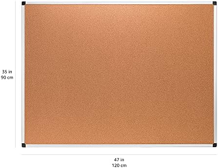 Amazon Basics Rectangular Bulletin Board, Cork Board for Wall, Vision Board for Classroom and Office, Aluminum Frame, 35" x 47", Brown