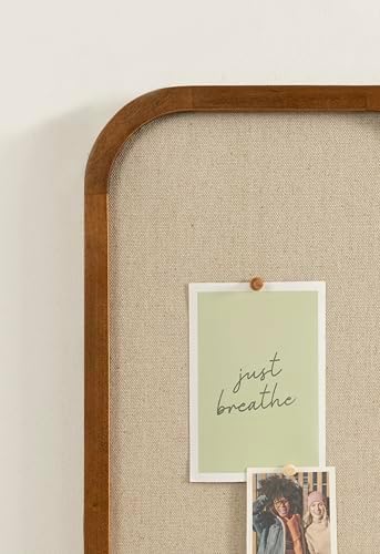 Kate and Laurel Hutton Transitional Wall Pinboard, 12 x 24, Natural Rustic, Modern Rounded Rectangle Wall Organizer for Use as Cork Board, Vision Board, or Bulletin Board