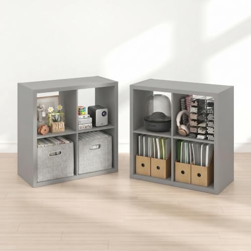Furinno Cubicle Book Shelf Set of 2, 4-Cube Bookshelf, Light Grey