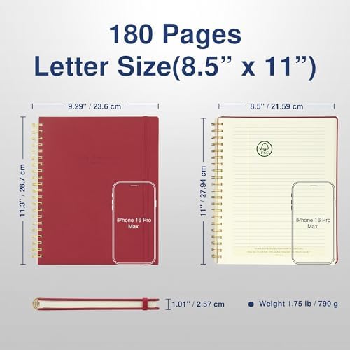 AuroPlanner Undated Daily Planner Notebook 8.5x11 Hourly Schedule Red