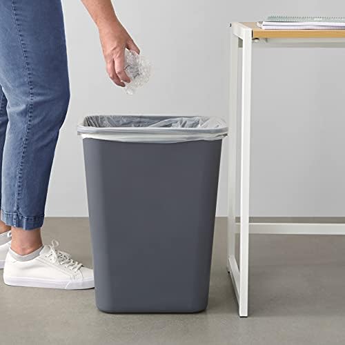 Amazon Basics Lightweight Rectangular Commercial Office Wastebasket, 10 Gallons, Grey