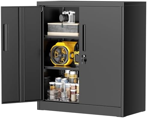 Greenvelly Metal Garage Storage Cabinet,36" Black Lockable Metal Cabinets with 2 Doors and Shelves,Storage Locking Counter Cabinet for Home Office,Garage,Kitchen,School