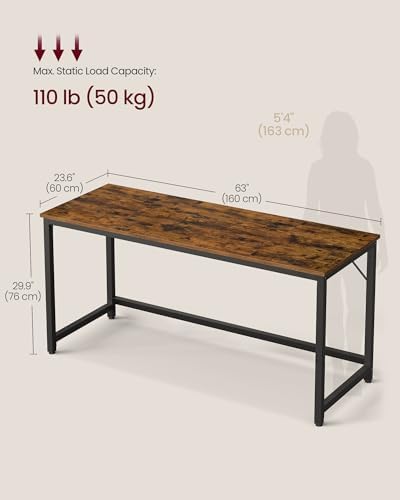 VASAGLE Computer Desk, Steel Frame Gaming Desk for Home Office, 63 Inch