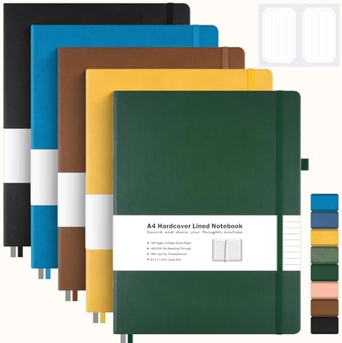 College Ruled Notebook, Large A4 Hardcover Leather Journal for Women Men
