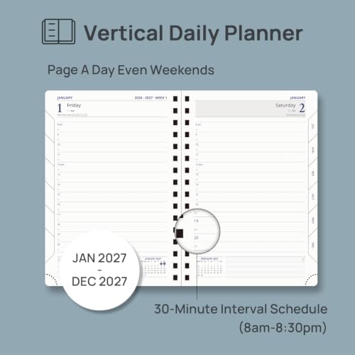 POPRUN Daily Planner 2027 One Page Per Day, 6" x 8.5", Day Calendar Book