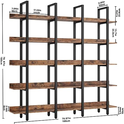 IRONCK Book Shelf Triple Wide Bookshelves 5 Tiers with Back Fence