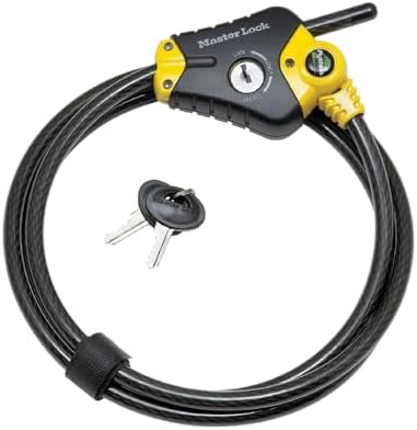 Master Lock Black and Yellow Python Cable Lock-Key, OutdoorLock for Bikes, Trail Cameras, and Other Equipment, 6 Foot Long x 3/8-Inch Diameter, 8413DPF (Pack of 6)