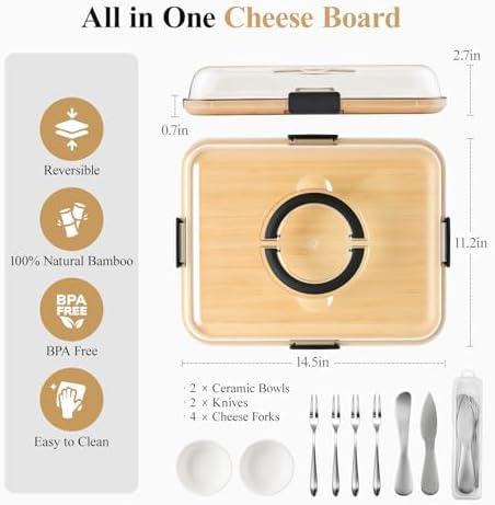 Portable Bamboo Charcuterie Board with Lid, 1 Compartment