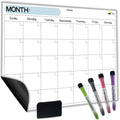 Large Magnetic Calendar for Refrigerator, Dry Erase Whiteboard Magnet | 17x12" Stain-Resistant Surface, Strong Full-Back Magnet, Sunday-Start Monthly Planner for Meals & Chores, 4 Markers & Eraser
