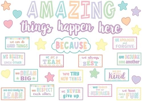 Teacher Created Resources Pastel Pop Amazing Things Happen Here Bulletin Board (TCR8413)